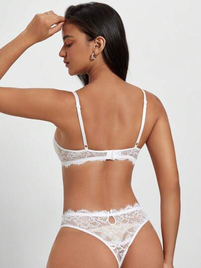 Bloemen Kanten Underwire Lingerie Set, BH Slipje Set view 2