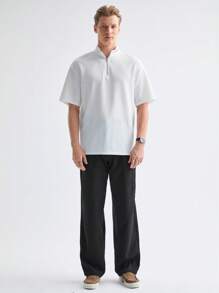 Manfinity VCAY Men's Woven Casual Solid Color Pleated Straight Pants - Black - View 6