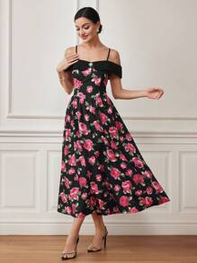 Modelyn Đầm dạ hội dài họa tiết hoa đơn giản thường ngày cho nữ, phong cách ngẫu nhiên - Nhiều màu - Xem 6