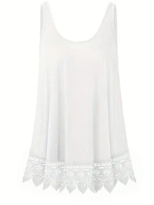 加大码夏季休闲蕾丝拼接纯色吊带背心 白色 - 白色 - 查看 3