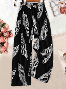 Linhara Plus Size Women's Printed Casual Daily Pants Fall Cloth For Women - Black - View 2