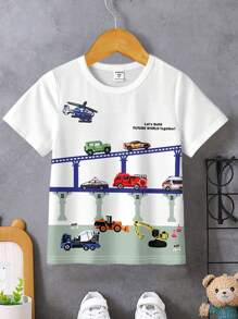 SHEIN Leap Crew 趣味玩具，適合夏季穿著的年輕男孩休閒短袖圓領T恤 - 白色 - 查看 2