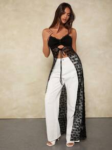 Forever 21 Lace Long See-Through Patchwork Hot Girl Sexy Top - Black - View 3