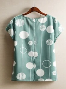 SHEIN LUNE Holiday & Leisure Circular Print Batwing Sleeve Shirt - Green - View 2