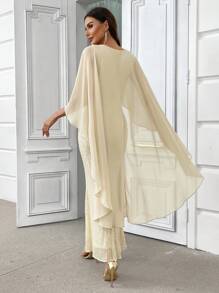 SHEIN Belle Vestido de fiesta elegante con chal de mujer con brillo, para fiesta de graduación, regreso a casa, fiestas de cumpleaños, bodas y eventos formales - Albaricoque - Ver 2