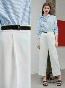 MOTF STUDIO CONTRAST BUCKLE DETAIL FOLD PLEATED STRAIGHT SUIT PANTS - White - View 2
