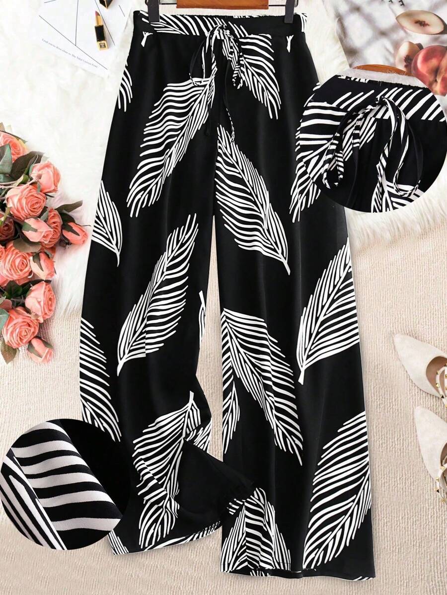 Linhara Plus Size Women's Printed Casual Daily Pants Fall Cloth For Women - Black - View 1