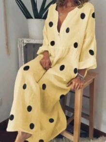 Breezaya Polka Dot Print Plunge Belted Jumpsuit, Vacation Style, Summer