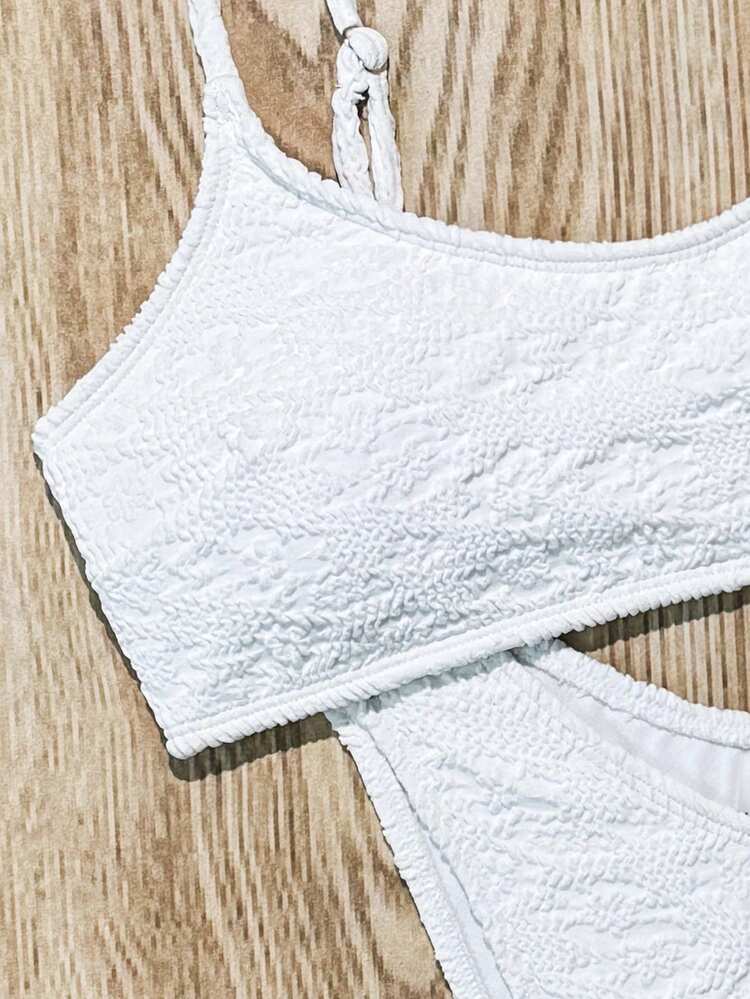 Women's Solid Colored Textured Bikini Set For Vacation, Sexy Two-Piece Bikini Set,Summer Beach