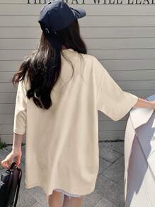 DAZY T-shirt casual oversize da donna per l'estate con stampa floreale e slogan, girocollo, magliette grafiche