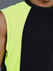 ملابس علوية رجالي صيفي على شكل كتلة ألوان مستدير الرقبة العادي بدون أكمام - الأسود - مشاهدة 4