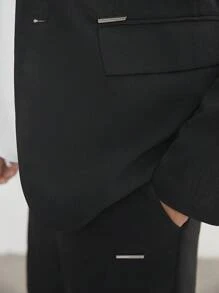 AKNOTIC Business Casual Easy Care 2pcs Men's Old Money Style Black Woven Stretch Wash-And-Wear Wrinkle-Free Suit For Summer