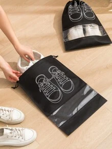 5pcs/Set Black Dust-Proof Shoe Storage Bags, Drawstring Shoe Storage Bags For Travel, Hallway, Bedroom, Dorm, Universal Organizer For Kids &Adults, Back To College Essential,Two Sizes Available Decorations Autumn Decor Festival Decor Room Decor Home Decor Fall Decor Bedroom Decor Christmas For Holiday Gift Giving - Black - View 5
