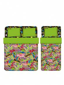 TEENAGE MUTANT NINJA TURTLES | SHEIN Cartoon And Letter Printed Green Duvet Cover Set - Baby Blue - View 4