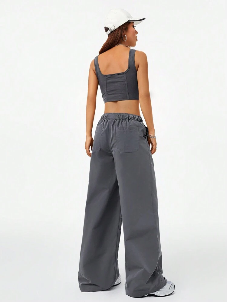 Streetwear Cool & Versatile Women's Bustier Tank Top & Low Waist Belted Cargo Pants 2 Pieces Set