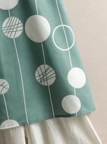 SHEIN LUNE Holiday & Leisure Circular Print Batwing Sleeve Shirt - Green - View 6