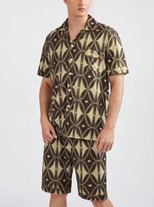 男士印花短袖和短褲家居套裝 - 彩色 - 查看 7