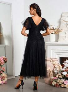 SHEIN Belle Stylish And Elegant Black Tulle Evening Dress For Bridesmaid