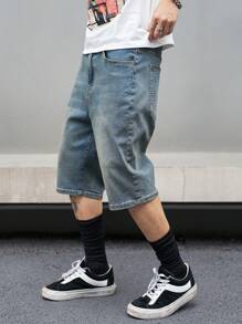 Manfinity Homme Men's Casual Denim Bermuda Shorts With Pockets - Blue - View 3