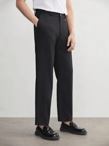 AKNOTIC Business Casual Easy Care Men's Old Money Style Woven Slim Straight Business Suit Pants Suitable For Spring And Summer - Black - View 1