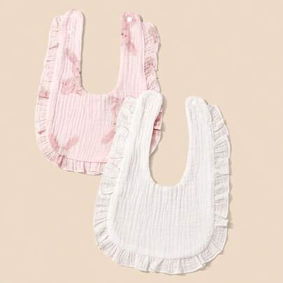 2pcs Baby Ruffled Burp Cloth Set