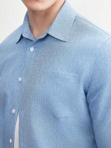 AKNOTIC Business Casual Easy Care Men's Woven Casual Navy Blue Solid Slim Fit Shirt With Straight Shoulders, Long Sleeves, Suitable For Spring And Summer