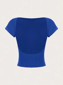 SHEIN EZwear 2 件套休闲简约露背圆领短袖修身短款 T 恤女款，适合夏季 - 彩色 - 查看 4