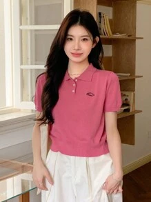DAZY Women's Fashionable Solid Color Short Sleeve Knit Polo Shirt,Back To School Clothes