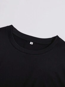 Men's Letter Printed T-Shirt And Drawstring Waist Shorts Set - Black - View 4