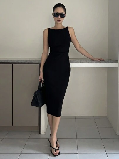 DAZY ชุดบอดี้คอนสีพื้นสำหรับผู้หญิงในช่วงฤดูร้อน พร้อมเข็มขัดรัดเอว ช่องเปิดด้านข้าง ไม่มีแขน ชุดซันเดรสสไตล์ Y2K หรูหรา สำหรับทำงาน เหมาะสำหรับใส่ในงานแต่งงาน