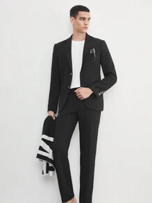 AKNOTIC Business Casual Conjunto de traje de negocios tejido estilo Dinero Viejo de 2 piezas para hombres de fácil cuidado