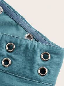 SHEIN ICON 女士夏季時尚金屬孔眼裝飾管頂 - 霧霾藍 - 查看 4