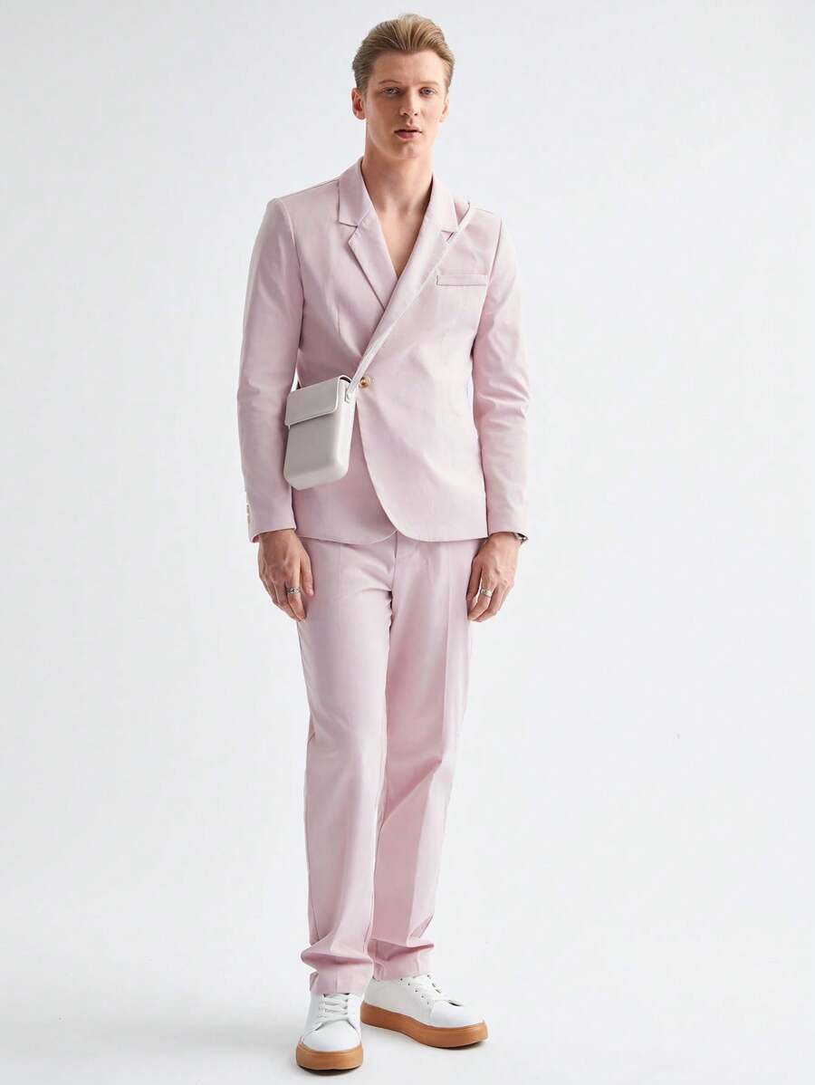 Manfinity VCAY 2pcs Men New Style Woven Casual Slim Fit Suit Set - Pink - View 1