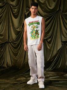 TEENAGE MUTANT NINJA TURTLES | SHEIN Unisex Casual Cartoon And Letter Print Cool Tank Top For Summer - White - View 4