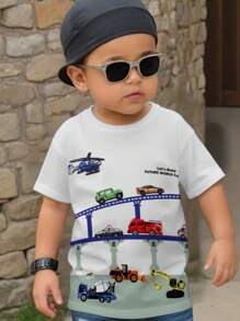 SHEIN Leap Crew 趣味玩具，適合夏季穿著的年輕男孩休閒短袖圓領T恤 - 白色 - 查看 1