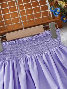 SHEIN Falda morada con dobladillo con volantes para niña preadolescente para el verano - Morado - Ver 4