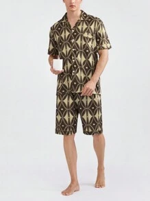 男士印花短袖和短褲家居套裝 - 彩色 - 查看 9