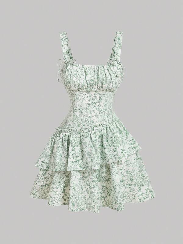 SHEIN MOD Women's Fashionable Blue And White Porcelain Printed Oblique Waist Romantic Vacation Dress,Pastel Dresses For Women