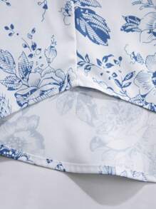 Manfinity Homme Men's Floral Print Graphic Casual Collar Short Sleeve Shirt, For Vacation - Blue and White - View 5