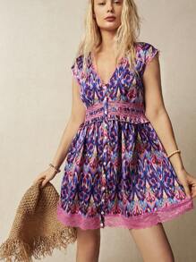 Bohemela Vestido de mujer con cuello en V con patrón retro de vacaciones - Multicolor - Ver 1