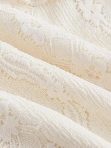 SHEIN MOD 女士露肩荷葉邊提花T恤，拼接雪紡鱗魚尾裙2件套裝 - 杏色 - 查看 3