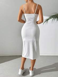SHEIN EZwear Vestido Bodycon de Alças Finas em Malha Branca para Mulheres - Branco - Ver 2