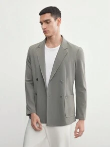 Manfinity VCAY UPF 男士复古风格梭织商务休闲修身双排扣口袋西装外套，适合秋冬