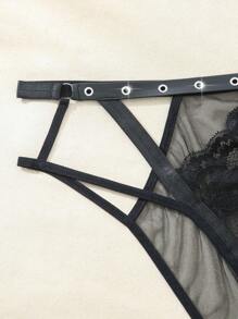 SHEIN 大尺碼鑽空金屬網紗時尚內衣 - 黑色 - 查看 5