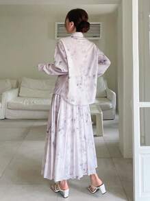 DAZY 女士时尚印花衬衫和裙子两件套，秋季女装 - 紫色 - 查看 5