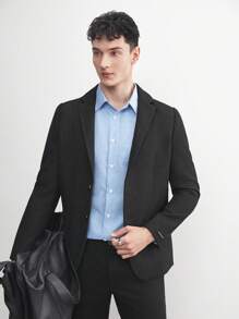 AKNOTIC Business Casual 商务休闲男士编织人字纹西装外套，适合春夏季和秋冬季 - 黑色 - 查看 10