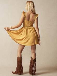 Bohemela Váy kỳ nghỉ chắp vá ren dành cho nữ - Màu vàng - Xem 2