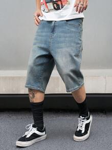 Manfinity Homme Men's Casual Denim Bermuda Shorts With Pockets - Blue - View 6