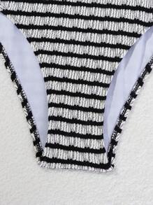 SHEIN Swim Summer Women's Striped Printed One-Piece Swimsuit - Black and White - View 5