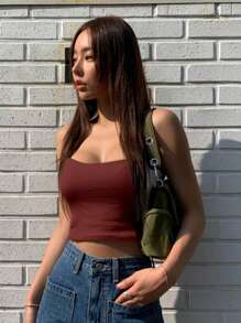 DAZY Solid Color Sexy Cropped Camisole Top With Street Style, Summer Tops